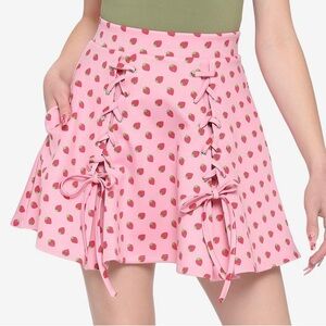 Pink Strawberry Lace-up Circle Skirt